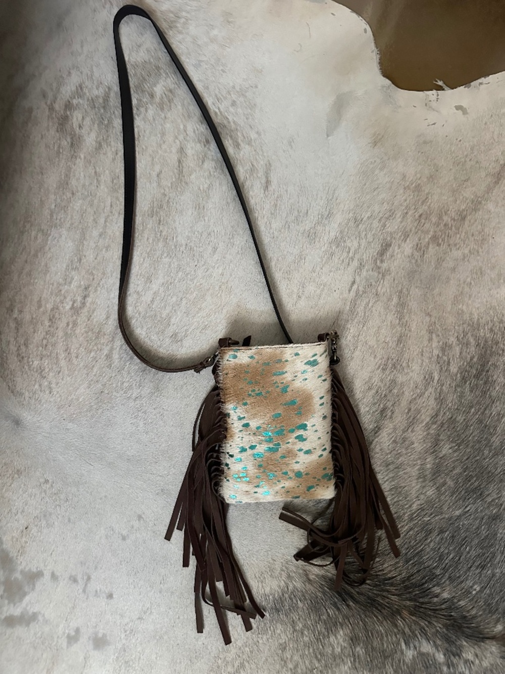 Fringe cowhide leather crossbody bag/purse
